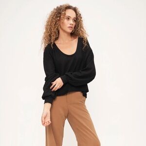 Project Social T Black Waffle Knit Scoop Top